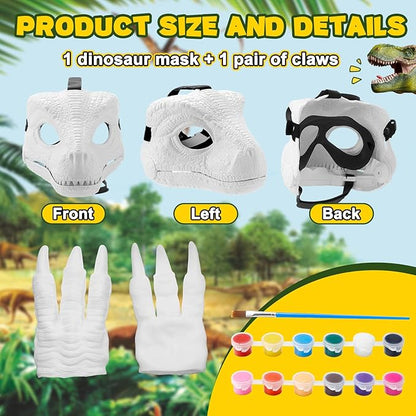 1 Set Hard Plastic Dinosaur Mask with Claws Paints Blank DIY Dino Mask Dinosaur Gifts Furry Therian Dino Costume Party Supplies