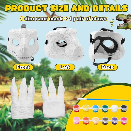 1 Set Hard Plastic Dinosaur Mask with Claws Paints Blank DIY Dino Mask Dinosaur Gifts Furry Therian Dino Costume Party Supplies