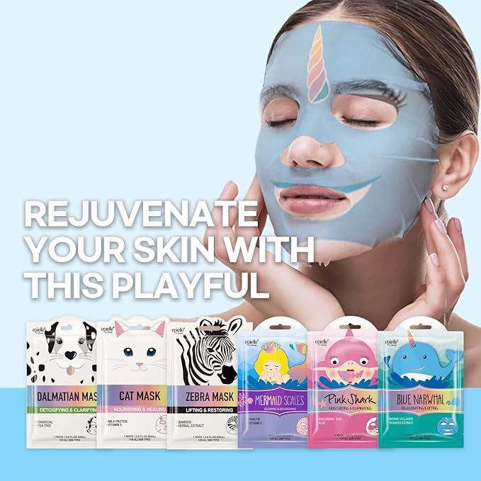 Epielle Animal Character Sheet Masks | Korean Beauty Masks | Assorted 6 Pack | Face Mask, Birthday Party Gift, Girls' Night, Skincare Party | Korean Skincare, Spa Gifts for Women