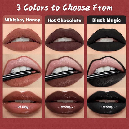 QiBest 3-in-1 Lipstick Set for Women & Teen Girls, Matte Liquid Lipstick + Lip Gloss + Gel Lip Liner Pencil Trio Lip Gift Kit for 24 Hours Long Lasting & Waterproof Lip Makeup (Whiskey Honey)