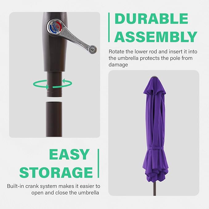 JEAREY 7.5FT Patio Umbrella Market Table Umbrella with 6 Sturdy Ribs, Push Button Tilt/Crank Outdoor Umbrella for Garden, Deck, Backyard, Pool and Beach,Dark Purple