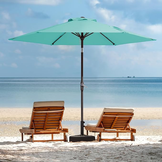 JEAREY 7.5FT Patio Umbrella Market Table Umbrella with 6 Sturdy Ribs, Push Button Tilt/Crank Outdoor Umbrella for Garden, Deck, Backyard, Pool and Beach,Teal Blue