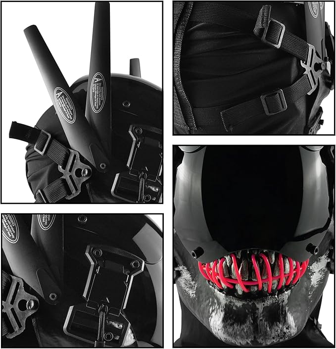 Punk Mask Cosplay for Men, Cyberpunk Skull Mask with LED Light, Techwear Mask Futuristic Mask for Adult