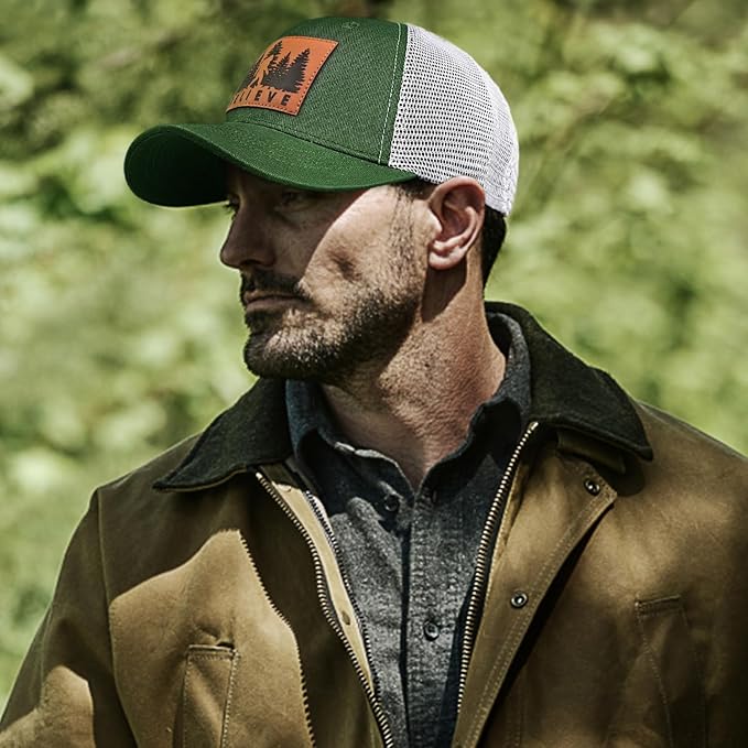 Mesh Bigfoot Hat Leather Cap for Men- Great Snapback Closure Sasquatch Hat for Hunting & Hiking