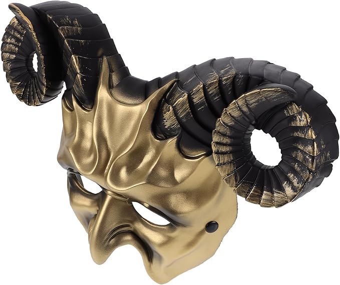 Gadpiparty Devil Goat Skull Mask Ox Ram Horns Monster Animal Half Face Halloween Masquerade Mask Cosplay Props for Adults