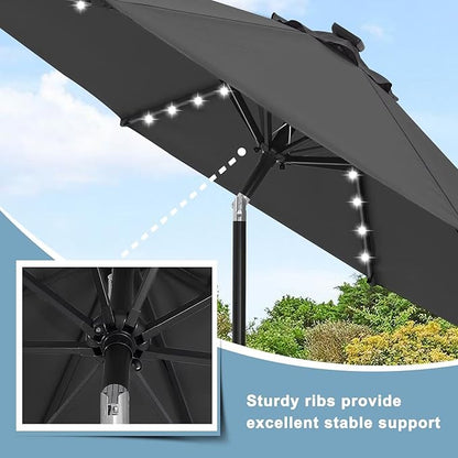 ABCCANOPY Durable Solar Led Patio Umbrellas with 32LED Lights 9FT (Dark Gray)