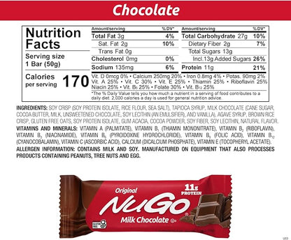 NuGo Original Variety, Vanilla Yogurt 15 bars & Chocolate 15 bars, 11g Protein, Gluten Free, 30 Count