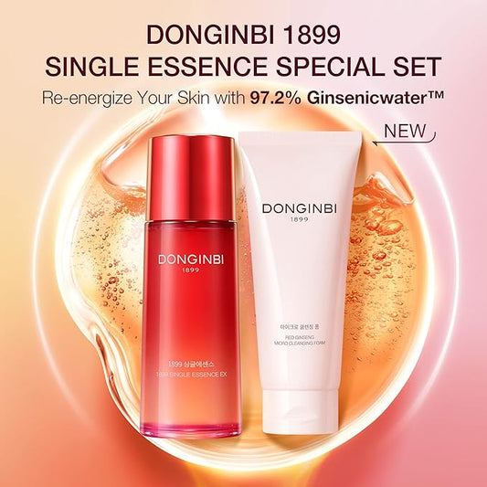 DONGINBI 1899 Single Essence EX 70ml & Cleansing Foam 50ml Special Set - Anti-Aging face essence with Korean Red Ginseng for Radiance and Repair