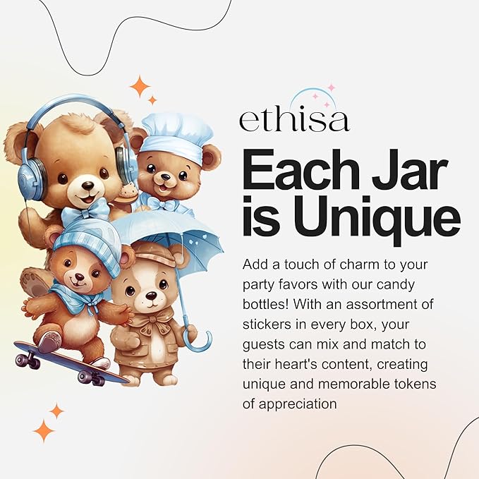 Small 12 Pack We Can Bearly Wait Party Favors for Boy - Candy Jars with Bowties and Stickers - DIY Party Decoration Bottles for Baby Shower and Gender Reveal - Blue Teddy Bear Table Centerpiece