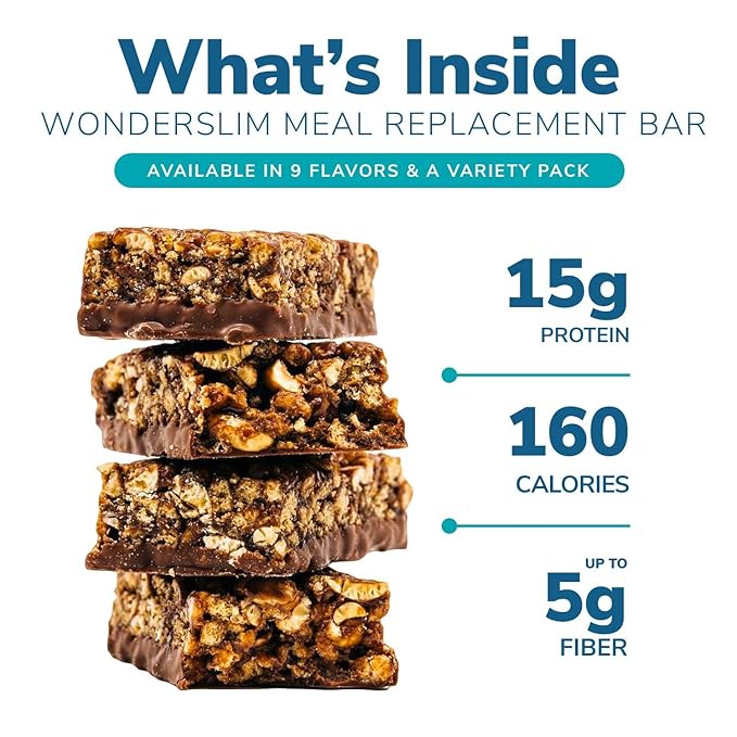 WonderSlim Meal Replacement Protein Bar, Shortbread Cookie, 15g Protein, 20 Vitamins & Minerals, Gluten Free (7ct)
