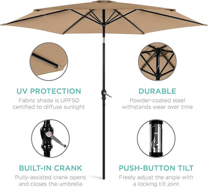 Best Choice Products 10ft Outdoor Steel Polyester Market Patio Umbrella w/Crank, Easy Push Button, Tilt, Table Compatible - Tan