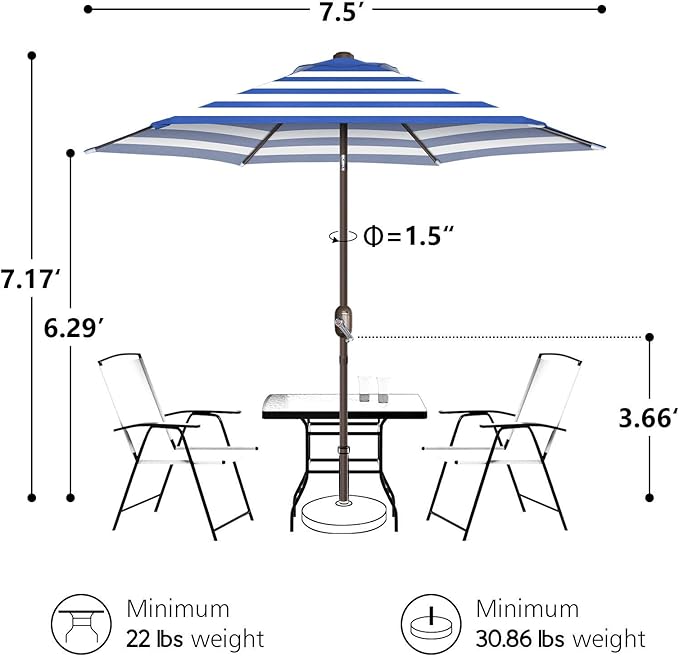 7.5Ft/9Ft Patio Umbrella, UV Protect Pool Umbrella with Heavy Duty Pole,Outdoor Umbrella with Push Botton Tilt & Crank