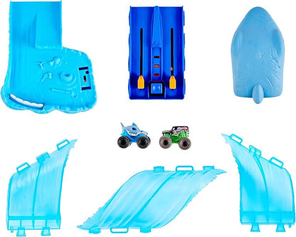 Monster Jam, Mini Megalodon Race and Chomp Playset with 2 Monster Jam Mini Trucks, 1:87 Scale, Kids Toys for Boys and Girls Ages 4-6+