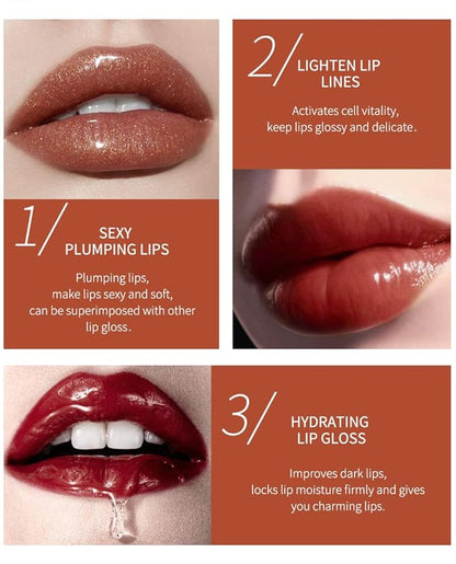 MAEPEOR Plumping Lipgloss 9 Colors Moisturizing Lip Plumper Shiny Jelly Lip Gloss Natural Liquid Lipstick for Women and Girls (Glitter Glossy, 06#Earthy Yellow)