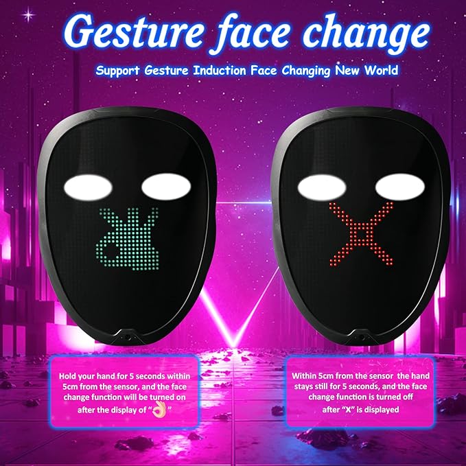 Depointer Life 2023 New Led Mask with Rechargeable Bluetooth-compatible App Controlled, Customizable Shining Mask, LED Lighted Face Transforming Mask For unisex-Adult