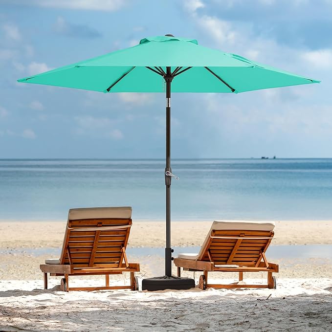 JEAREY 7.5FT Patio Umbrella Market Table Umbrella with 6 Sturdy Ribs, Push Button Tilt/Crank Outdoor Umbrella for Garden, Deck, Backyard, Pool and Beach,Aqua Sky