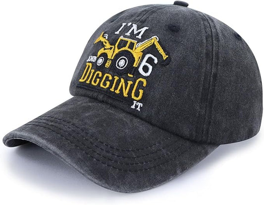 I'm 3/4/5/6/7/8/9 and Digging It Hats for Boys Girls, Funny Embroidered Toddler Excavator Birthday Baseball Cap