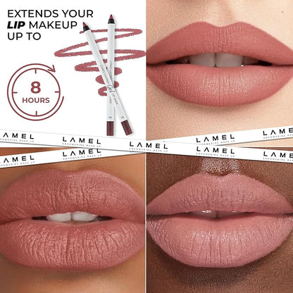 Matte Gel Lip Liner Pencil 5 Pcs Set - Creamy, Sharpenable, Longwear, Waterproof Lip Combo - Intense Brown 414, Berry 404, Chilli 413, Mauve 410 and Spicy Nude 412