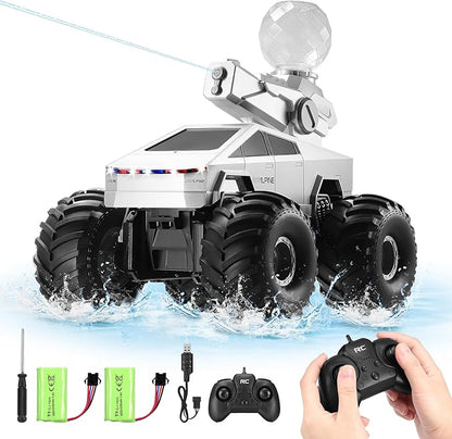 1:16 Amphibious Remote Control Car, Waterproof RC Monster Truck Toys, 4WD All-Terrain Off-Road Pickup RC Vehicle with Water Squirt
