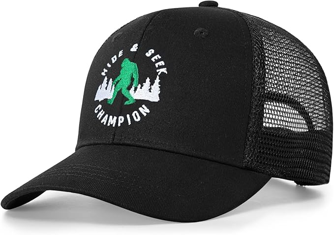 Mesh Bigfoot Hat Leather Cap for Men- Great Snapback Closure Sasquatch Hat for Hunting & Hiking
