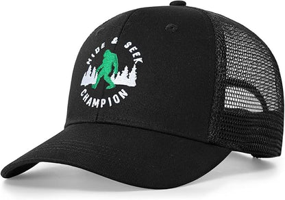 Mesh Bigfoot Hat Leather Cap for Men- Great Snapback Closure Sasquatch Hat for Hunting & Hiking