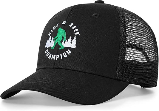 Mesh Bigfoot Hat Leather Cap for Men- Great Snapback Closure Sasquatch Hat for Hunting & Hiking