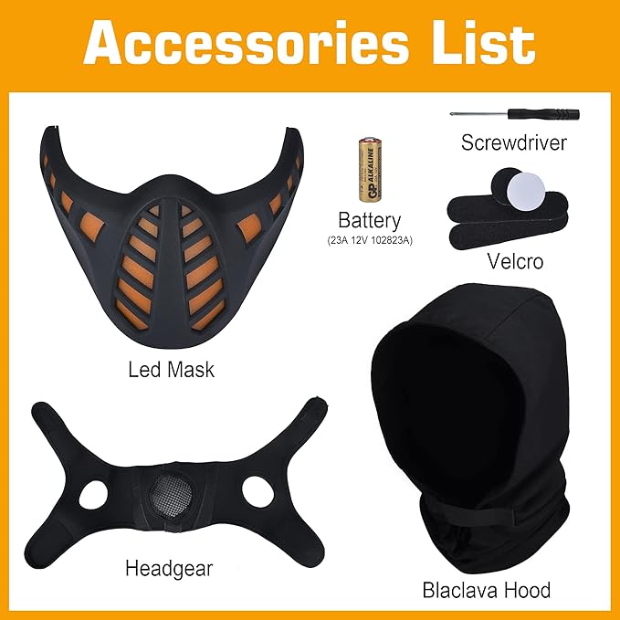Guayma Halloween Scary Led Mask Light Up Demon Oni Cyberpunk Half Face Masks For Men/Women Costume Cosplay Party