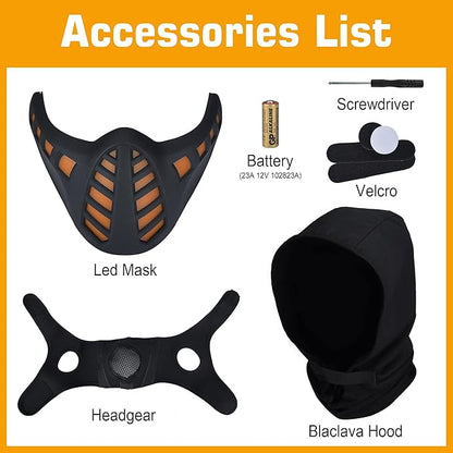 Guayma Halloween Scary Led Mask Light Up Demon Oni Cyberpunk Half Face Masks For Men/Women Costume Cosplay Party