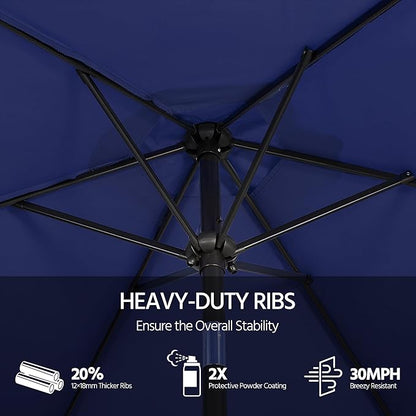 Yaheetech Patio Umbrella, 7.5FT Outdoor Table Market Umbrella with Push Button Tilt and Crank & Sturdy Ribs UV Protection for Garden, Deck, Backyard, Pool, Navy Blue
