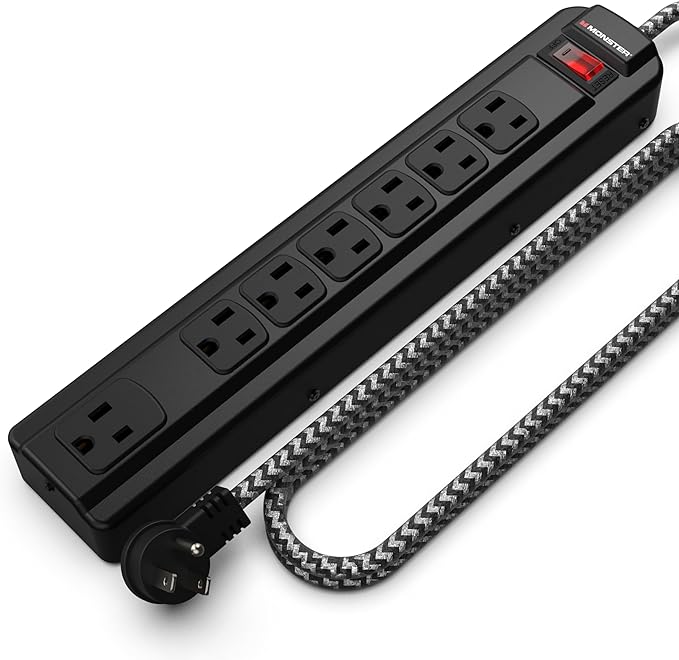 Monster Pro MI Professional Surge Protector Power Strip with Fireproof MOV Technology for Computers, Amplifiers, Pedal Boards, and Pro Audio Gear, 1350 Joule, 4 ft Cord, 7 Outlet Power Strips