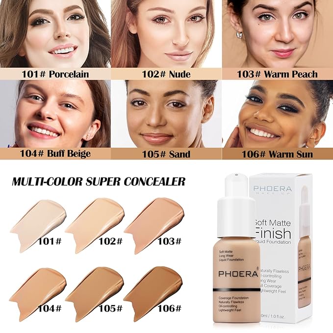 PHOERA Foundation Makeup Naturally Liquid Foundation Full Coverage 30ml