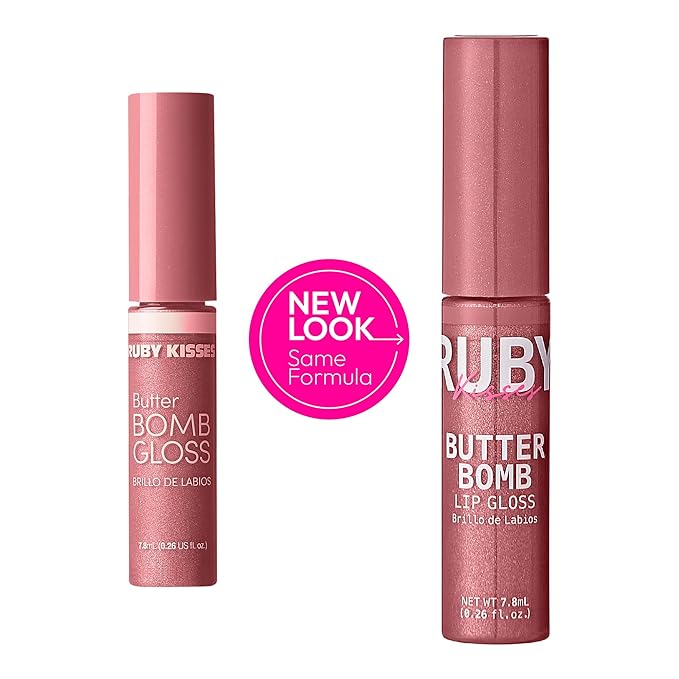 Ruby Kisses Lip Gloss Butter Bomb Gloss Non-Sticky Lip Gloss Vitamin E Natural Nude Lip Makeup - 7.8mL (0.26 US fl.oz) (Pillowtalk)