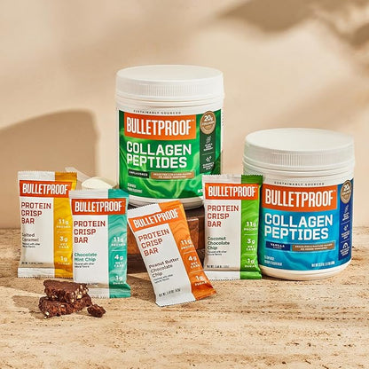 Bulletproof Vanilla Shortbread Collagen Protein Bars, Pack of 12, Keto-Friendly Snack with MCT Oil, 2g Sugar, No Added Sugar, Grass-Fed Collagen