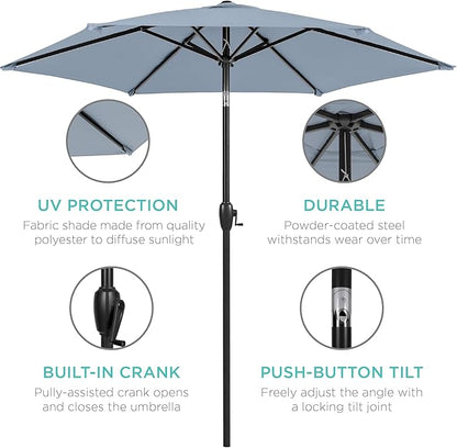 Best Choice Products 7.5ft Heavy-Duty Round Outdoor Market Table Patio Umbrella w/Steel Pole, Push Button Tilt, Easy Crank Lift - Breeze Blue