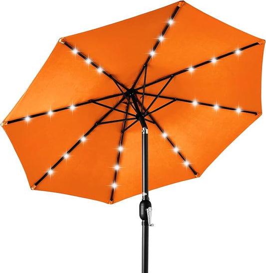 Best Choice Products 10ft Solar Polyester LED Lighted Patio Umbrella w/Tilt Adjustment and UV-Resistant Fabric - Orange