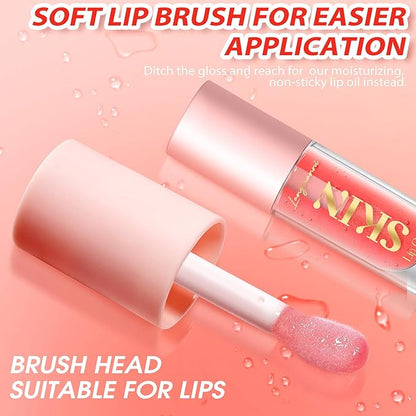 Big Brush Head Hydrating Lip Glow Oil Plumping Lip Tint, Hydrating Lip Gloss Tinted Lip Balm Transparent Lip Care, Long Lasting Nourishing Non-sticky Fresh Texture (Raspberry)