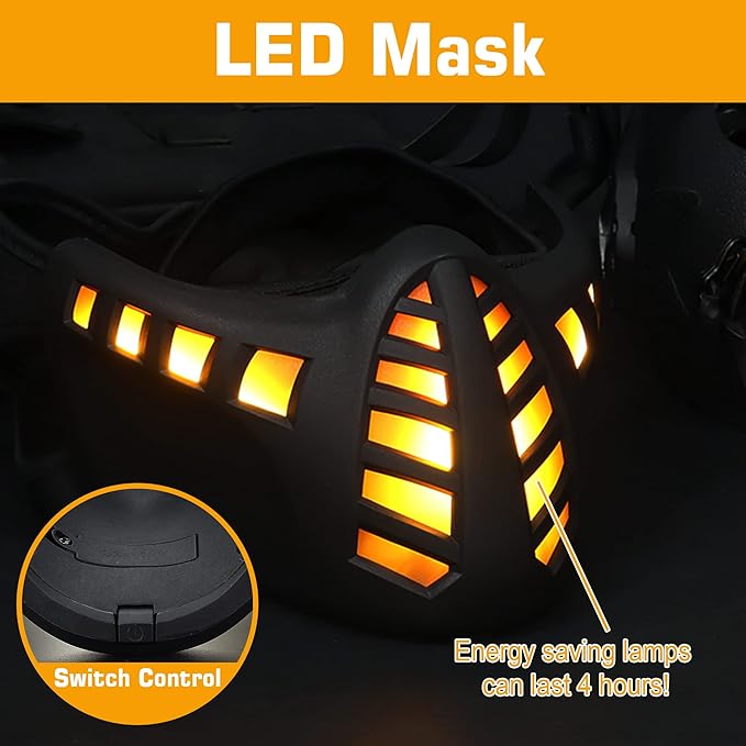 Guayma Halloween Scary Led Mask Light Up Demon Oni Cyberpunk Half Face Masks For Men/Women Costume Cosplay Party