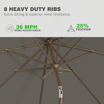 9 FT Patio Umbrella for Outdoor, Outdoor Umbrella with Push Button Tilt and Crank, Outdoor Patio Umbrellas with 8 Sturdy Ribs for Market, Garden, Deck, Backyard, Pool (Gray)