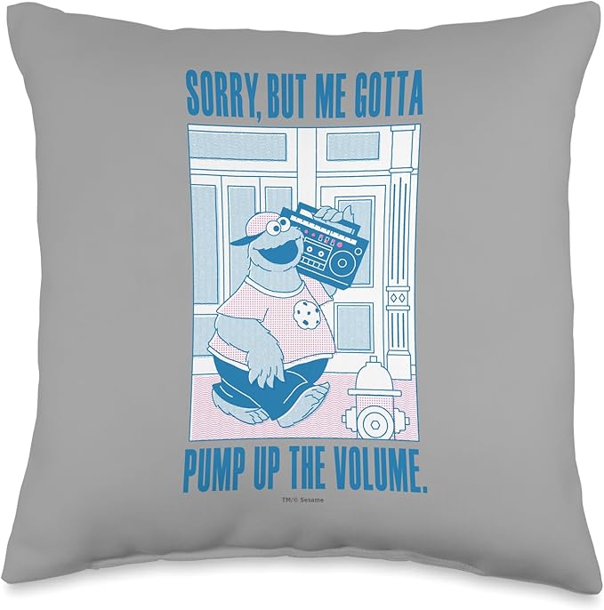 Sesame Street Cookie Monster Me Gotta Pump Up The Volume Throw Pillow, 16x16, Multicolor