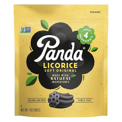 Panda ® | Natural Soft Original Licorice | Pure Panda Black Licorice Candy Made with Only 4 Natural Ingredients | Non-GMO Project verified | Vegan & Fat Free | 200 G - 7 OZ x 8 – Resealable Bags Pack