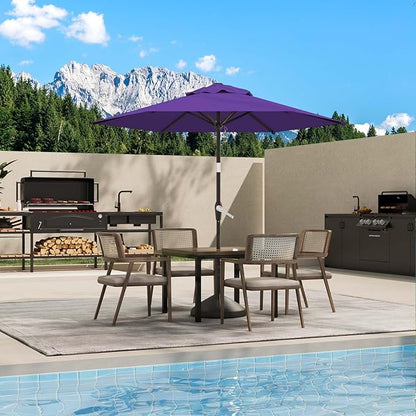 7.5FT Patio Umbrella Table Market Umbrella w/Tilt and Crank Heavy-Duty Round Outdoor Umbrellas for Garden, Deck, Backyard, Pool and Beach, Dark Purple