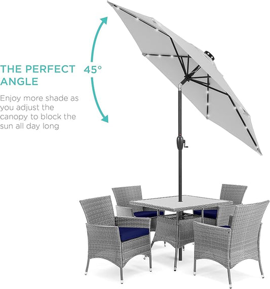 Best Choice Products 7.5ft Outdoor Solar Market Table Patio Umbrella for Deck, Pool w/Tilt, Crank, LED Lights - Fog Grey