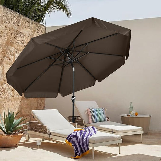 MASTERCANOPY Valance Patio Umbrella for Outdoor Table Market -8 Ribs (9FT, Brown)