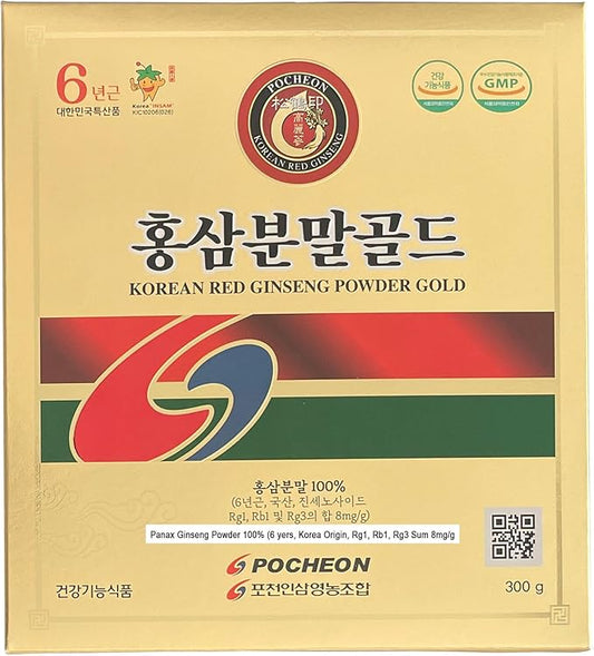 Pocheon 300g Korean Red Ginseng Powder Gold 6 Years, No Additives 100% Pure, High Ginsenoside Panax, Natural Immune Support