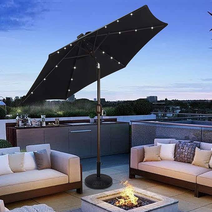 Blissun 7.5 ft Solar Umbrella, 18 LED Lighted Patio Umbrella, Table Market Umbrella