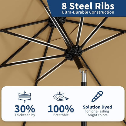 10Ft Patio Umbrella - 8 Sturdy Ribs Outdoor Table Umbrella with Crank Lift & Push Button Tilt - Market Umbrella for Pool, Deck, Yard, Garden - Tan