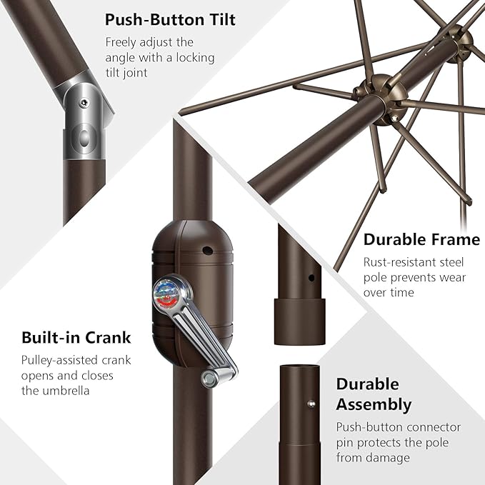 7.5Ft/9Ft Patio Umbrella, UV Protect Pool Umbrella with Heavy Duty Pole,Outdoor Umbrella with Push Botton Tilt & Crank