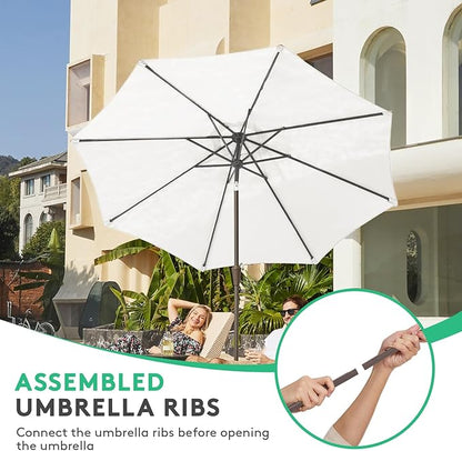 JEAREY 10FT Outdoor Patio Umbrella Outdoor Table Umbrella with Push Button Tilt and Crank, Market Umbrella 8 Sturdy Ribs UV Protection Waterproof for Pool, Garden (Creamy-white)