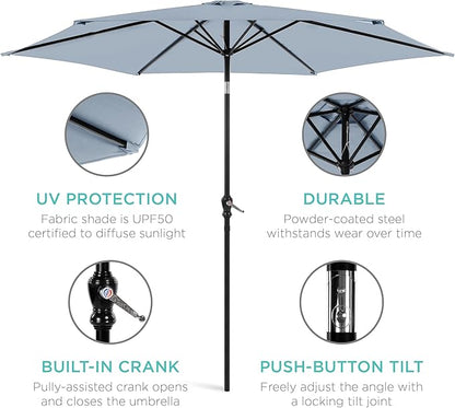 Best Choice Products 10ft Outdoor Steel Polyester Market Patio Umbrella w/Crank, Easy Push Button, Tilt, Table Compatible - Breeze Blue