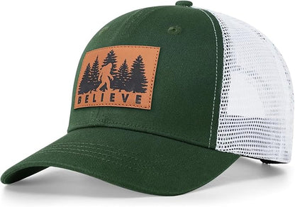 Mesh Bigfoot Hat Leather Cap for Men- Great Snapback Closure Sasquatch Hat for Hunting & Hiking